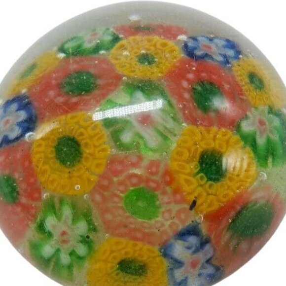 Vintage Art Glass Millefiore Paperwight Retro Flower Orange Yellow Green Blue 2" - Picture 7 of 14